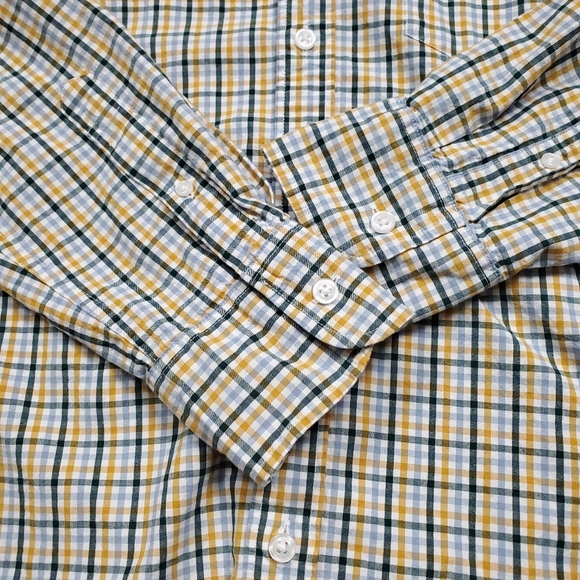 JCrew Flex Washed Green Yellow Plain Button Up Men's Cotton Shirt Size Large - Picture 7 of 11